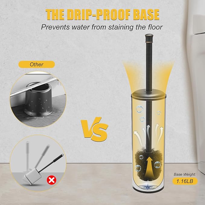 BESy Toilet Brush and Holder Toilet Cleaner Bowl Set with Two Brush with Extra Long Handle Durable Bristles Toilet Scrubber and Covered Holder Drip-Proof Stainless Steel Oil Rubbed Bronze
