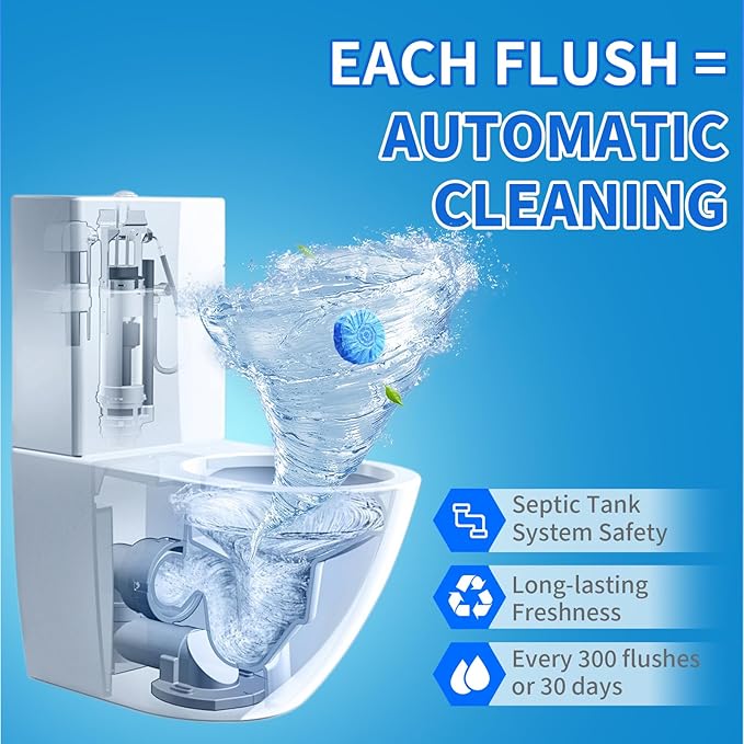 Automatic Toilet Cleaner Tablets Septic Tank Safe Removes Hard Water Rings and Stains Deodorizes Fresh Scent Toilet Tank Cleaner for Bathroom-(30 PACK)
