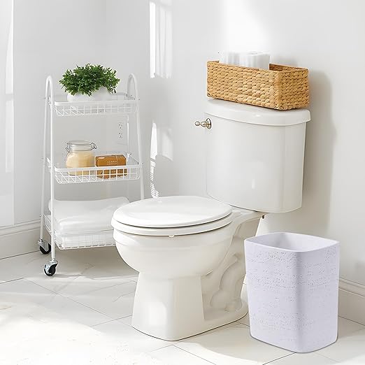 Polytree White Travertine Stone Bathroom Trash Can 1.8 Gallon(7 Liter) Small Kitchen Garbage CanLiving Room Bedroom Trash Can Decor Wastebasket for Home Office