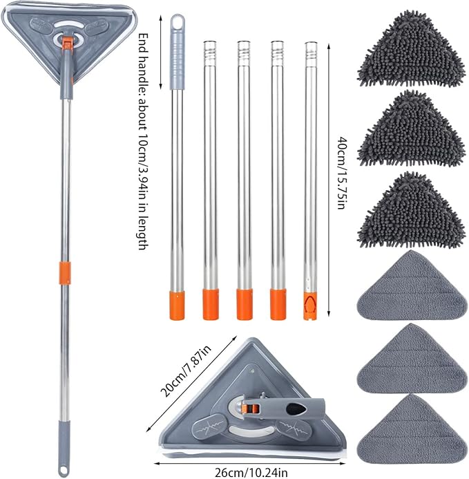 360° Rotatable Wall Mop with Long Handle Extension Pole Wall Cleaning Mop Triangle Dry and Wet Dust Wall Cleaner Mops(Type D)