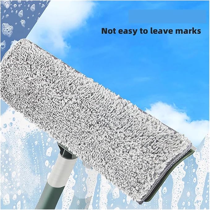 Adjustable Long Reach Window Cleaning Tool (72–226 cm) – Glass Cleaner Mop with Silicone Scraper and Brush for Household Use(226cm Green Set)