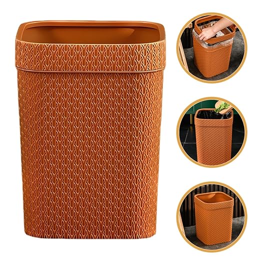 Imitation Rattan Woven Trash Can Decorative Room Trash Bin Lidless Orange Rustic Wastebasket for Kitchen Living Room Office Home Use