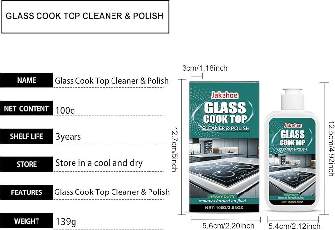 Glass Stove Top Cleaner &amp Polish - Removes Grease Stains For Electric/Ceramic Cooktops Leaves Shine Easy To Use(2PCS)