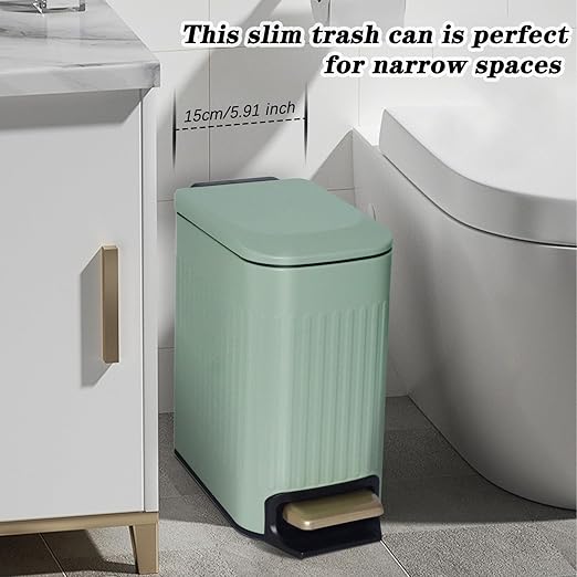 Soddeph Small Narrow Bathroom Trash Can with Lid Bathroom1.6 Gallon Stainless Steel Wastebasket with Lid Soft CloseSlim Trash Can with Removable Inner Bucket for Toilet BedroomOffice (Green)