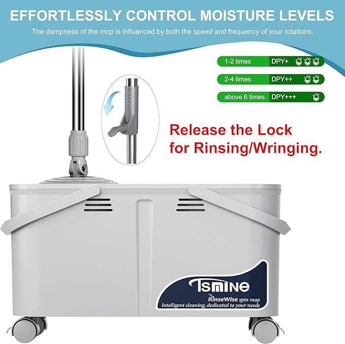 Compact Spin Mop for Apartments &amp Small Spaces Clean &amp Dirty Water Separation Mop Bucket for Pet Owners &amp Daily Cleaning360° Swivel Wheels Safe for Hardwood &amp Tile Adjustable Handl