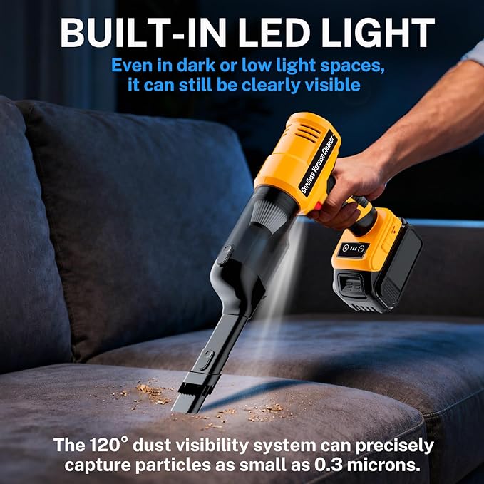 YEX-BUR Cordless Handheld Vacuum for Dewalt 20V Battery(Tool Only) 240W Powerful Car Vacuum with Brushless Motor 3-Speed 5 Filters Portable Vacuum Cleaner for Home Office Car Pet