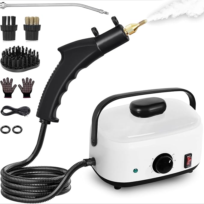 Steam Cleaner2500W High Temperature High Pressure Steam Cleaner with 3 Brush Heads Portable Steam Cleaners with 1.5L Tank For Car Detailing Kitchen Bathroom Floors(White)