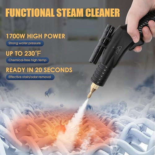 1700W Pressurized Steam CleanerHeavy Duty Portable Steamer for Car Detailing High Temp Home Use Floor Upholstery Grout 110V with 12 pcs Accessories