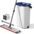 Large Mop and Bucket with Wringer Set for Home Hands Free Flat Floor Mop and Bucket System with 4 Washable Microfiber Pads Wet and Dry Use Mops for Floor Cleaning Two Bucket Mop System