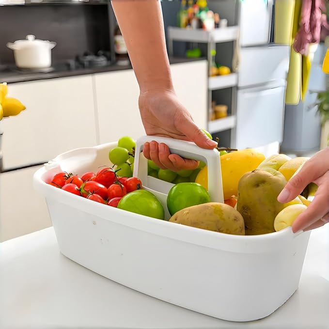 2 Pack Large Cleaning Caddy Portable Shower Basket Supply Organizer with HandlePlastic Bucket Tool Storagefor BathroomBedroomKitchenUnder Sink Storage (White)
