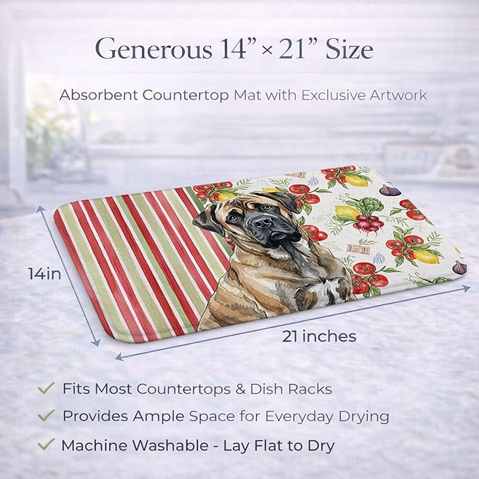 Caroline's Treasures Brindle Mastiff Vegetables Dish Drying Mat Absorbent Dish Drying Mat Pad for Kitchen Counter Dish Drainer Mat for Countertop 14 x 21 Multicolor