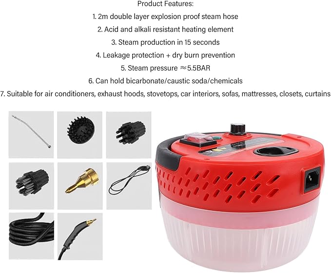 2500W Handheld Steam Cleaner High Pressure 5.5 BAR1400ml Large TankPortable Steamer for HomeKitchenCar FurnitureMattressBathroom CleaningHeat Proof Gloves Included