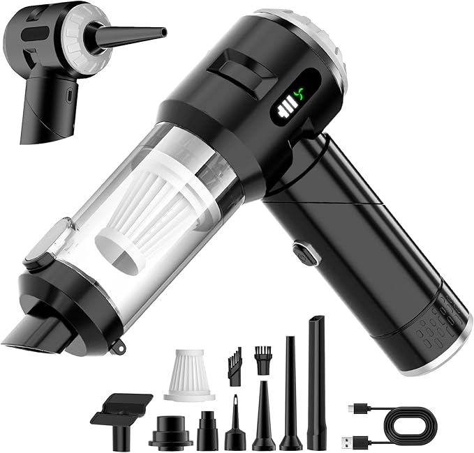 Wansimoo Handheld Car Vacuum Cleaner25000PA Strong Cyclonic Suction Foldable Mini Vacuum Portable Cordless with Digital Display and One Touch Dust Removal for Car Home Office Kitchen (Silver)