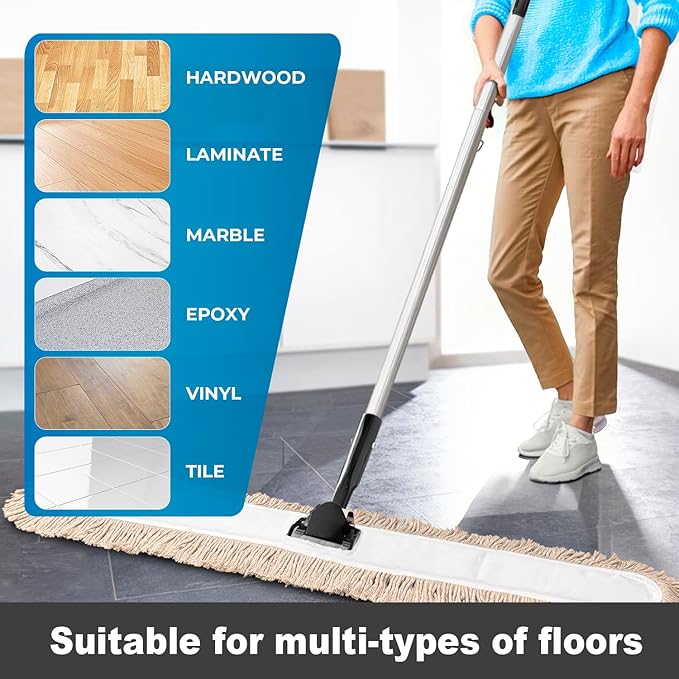 Commercial Dust Mop &amp Floor Sweeper55 Industrial Dry Mop with Heavy Duty Long Handle Premium Cotton Dust Mop Head for Hardwood Floors Industrial Commercial and Residential Cleaning