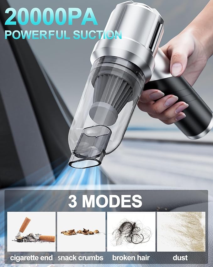 Portable Cordless Foldable 20000PA High Power Mini Vacuum Cleaner 4-in-1 Compressed Duster &amp Air Blower &amp Pump Hand Held Vacuum Brushless Motor for Car Home Office Pet Camping