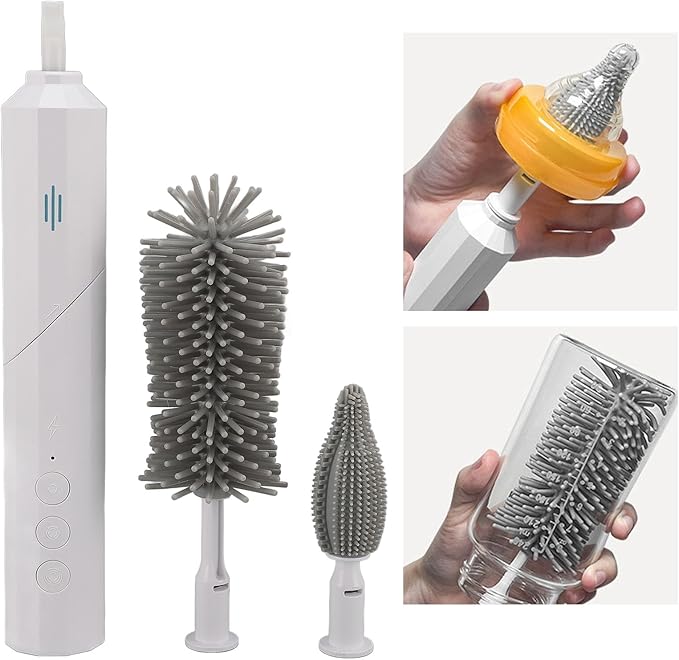 Electric Bottle Brush Set 3 Adjustable Speed Bottle Brushes for with Long Handle IPX7 Water Rechargeable Portable Electric Cleaner for Home Travel