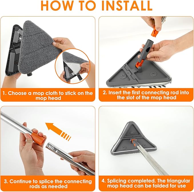 Baseboard Cleaner Tool with HandleFolding Wall Mop with 79 Extension Pole Swivel Wall Cleaner Mop with Squeegee 8 Reusable Pads for Baseboard Wall Ceiling Window Floor Furniture