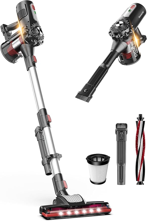 Roomie Tec StickVac Cordless Vacuum Cleaner for Home – 2200mAh Battery High Suction Power Lightweight &amp Self-Standing Design with HEPA Filter and LED Lights - for Floors Cars &amp Dorm Cleani