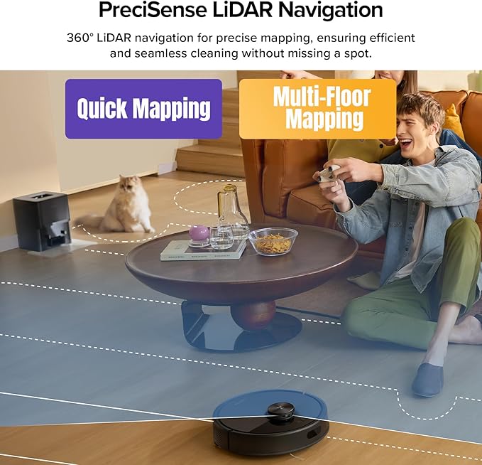 roborock Q7 M5+ Robot Vacuum and Mop Upgraded from Q5 Max+ Up to 7-9 Weeks Self-Empty 10000Pa Suction Dual Anti-Tangle System for Pet Hair &amp Carpet PreciSense LiDAR Navigation App Control B