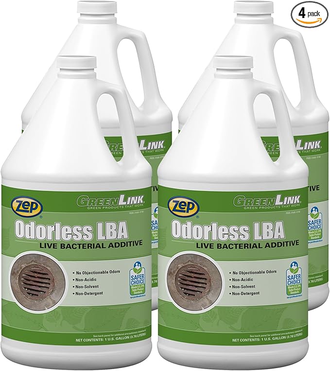 Zep Odorless LBA (Liquid Bacterial Additive) Drain Maintainer 1 Gal 166823 (Case of 4) For Food Service Industry