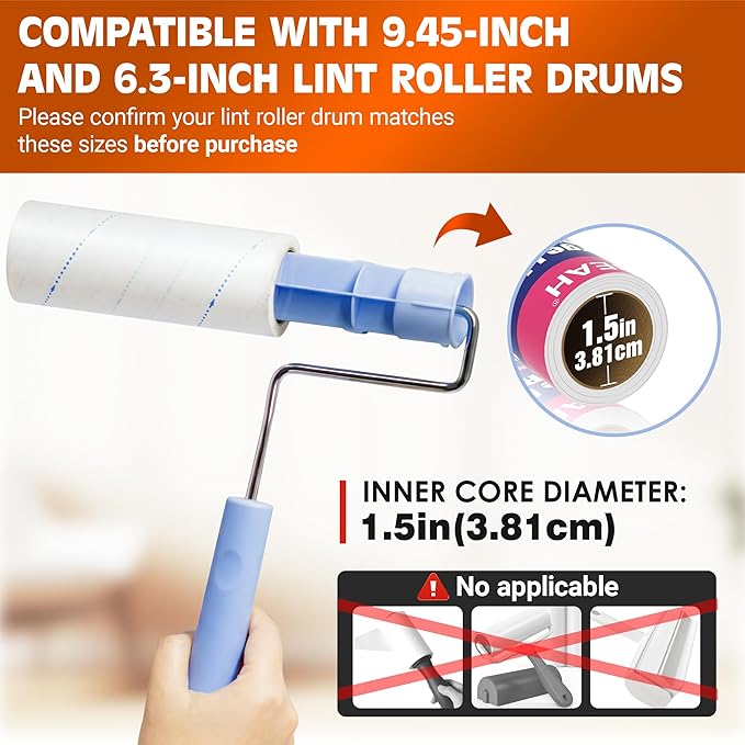 BEAH Lint Roller Refills (5 Packs 450 Sheets) Lint Rollers for Pet Hair Extra Sticky Refills Compatible with 9.45-inch lint Rollers requiring a 1.5-inch Inner Diameter