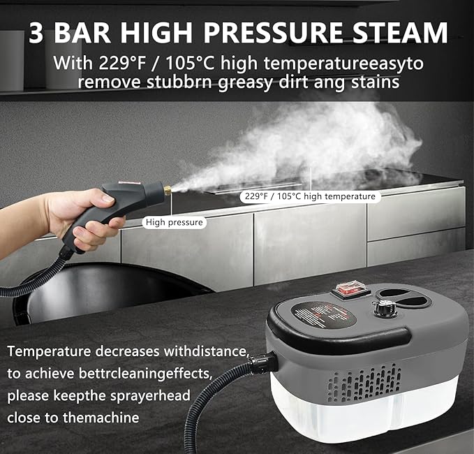 Steam Cleaner for Car 2500W High Pressure Steamer for Cleaning with 11 Attachments Portable Steam Cleaner For Car Detailing Home Upholstery Kitchen Bathroom Furniture Tile Grout (Grey)