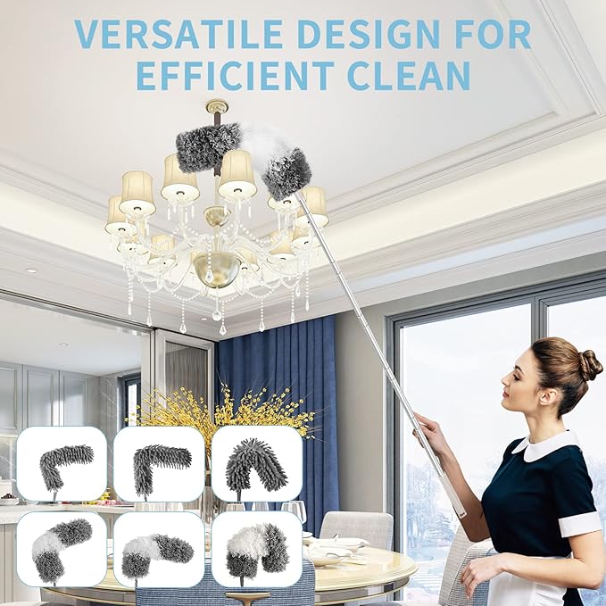 Microfiber Feather Duster with Extension Pole 30 to 100 inches ReusableBendable Washable Dusters for Cleaning Ceiling Fan High Ceiling Blinds Furniture &amp Cars 12PCS