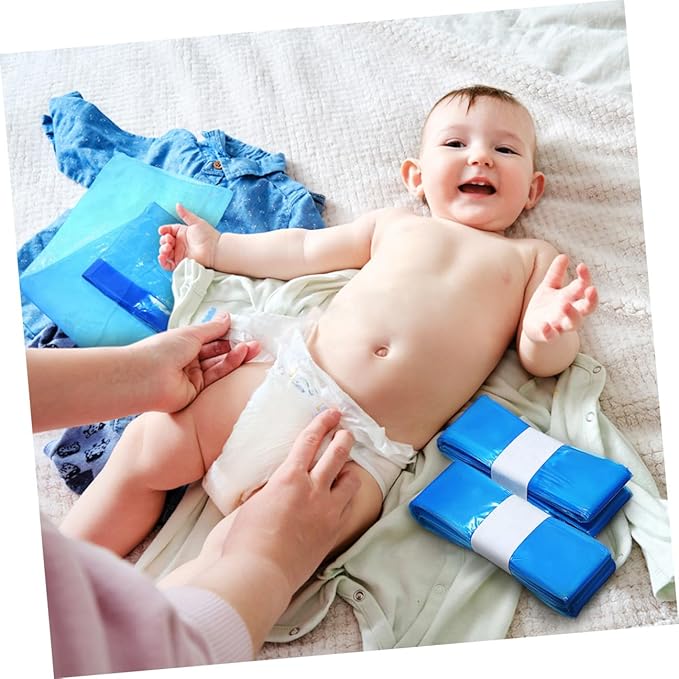 5 Rolls Thickened Pe Diaper Garbage Bags 260mm X 7m Blue Disposable Trash Bags for Nursery Diaper Pail