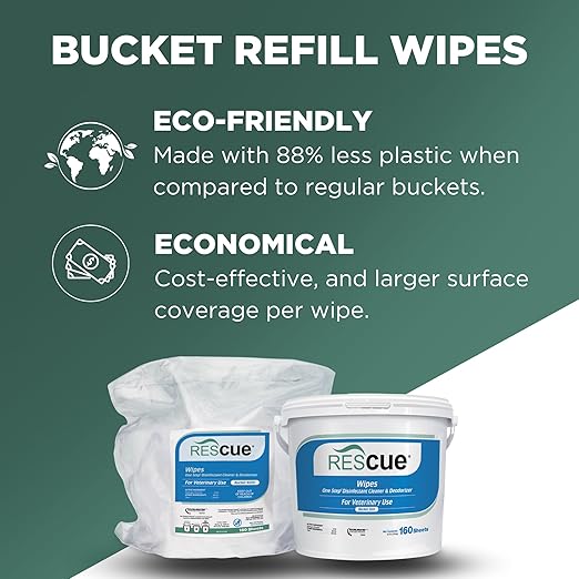 Rescue Bucket Wipes 8 Pack &amp Bucket Refill Wipes 8 Pack – Disinfectant Cleaner for Vet Use Designed to Clean Kennels Litter Boxes &amp More