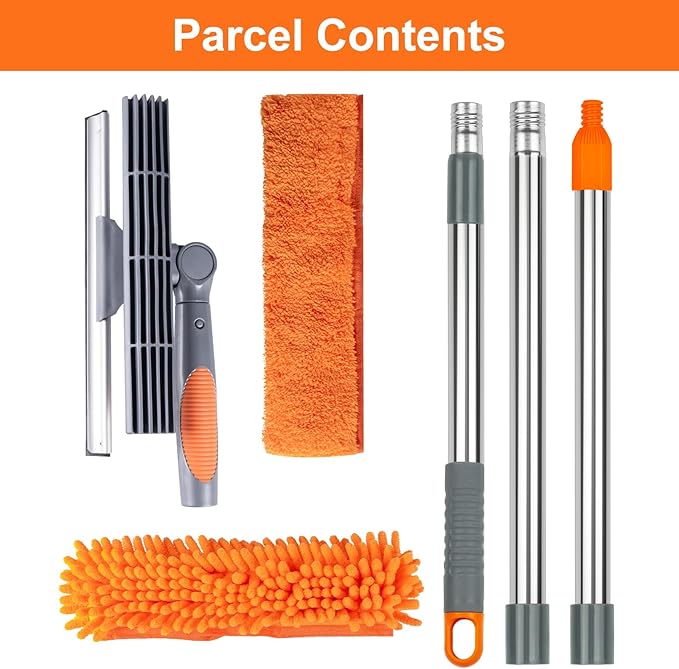 BITOPE 2 in 1 Squeegee for Window Cleaning ToolLong Handle Window Cleaner Tool with Stainless Steel Extension Pole for CarShower Glass Doors Outdoor High Window