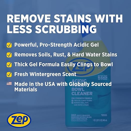 Zep Acidic Toilet Bowl Cleaner - 32 oz (Case of 4) - ZUATBC324 - Experience the Ultimate Cleaning Power with Our 2x Thicker Clinging Formula Designed to Deliver a Professional-Quality Clean
