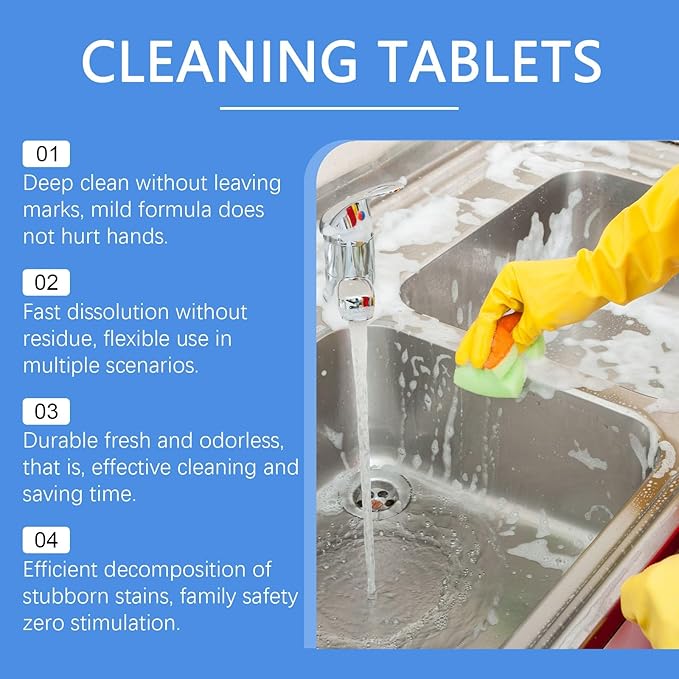 Multi-Purpose Cleaning Tablets Gentle Stain &amp Grease Remover For Kitchen Bathroom Easy To Use Dissolvable Foaming Tablets For Home Cleaning(3PCS)
