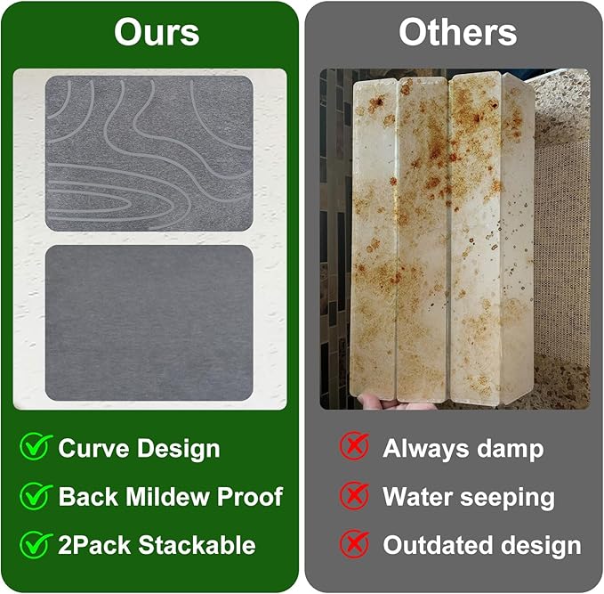 Stone Drying Mat for Kitchen Counter2 Pack 16''x12'' Quick Dish Drying Stone Mat KitchenDouble-sided Diatomaceous Earth Stone Drying MatNo Moisture Residue Stone Dish Drying Mat (Curved Stripes)
