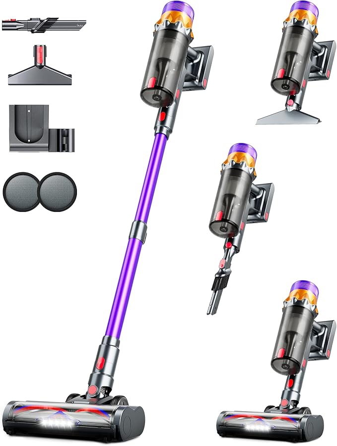 Cordless Vacuum Cleaner 500W 50KPA 60Mins Vacuum Cleaners for Home Self-Standing Stick Vacuums with LED Display Anti-Tangle Lightweight Rechargeable Wireless Vacumm for Pet Hair Carpet Floor