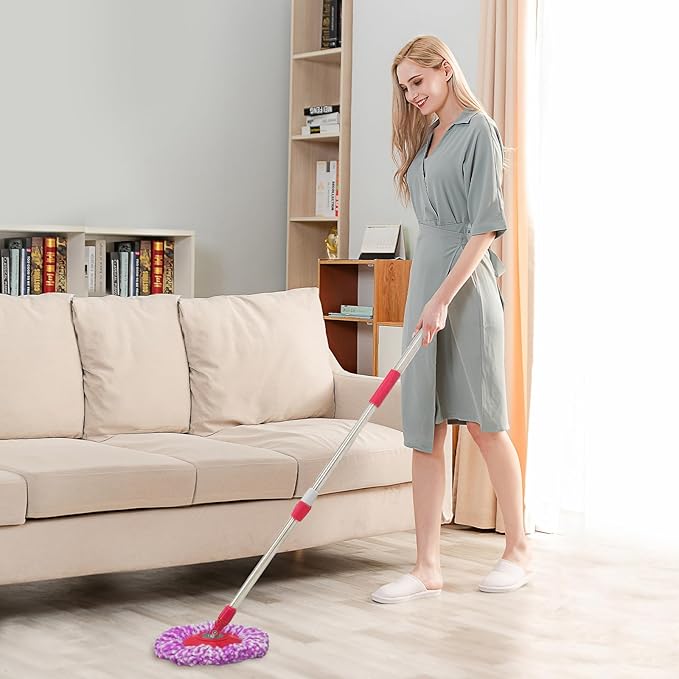 Spin Mop Replacement Handle 47.6-inch 360 Degrees Rotating Telescopic Replacement Mop Stick with Robust Reinforced Plastic Disc for Spin Mop Bucket Cleaning System (Plastic DiscRed)