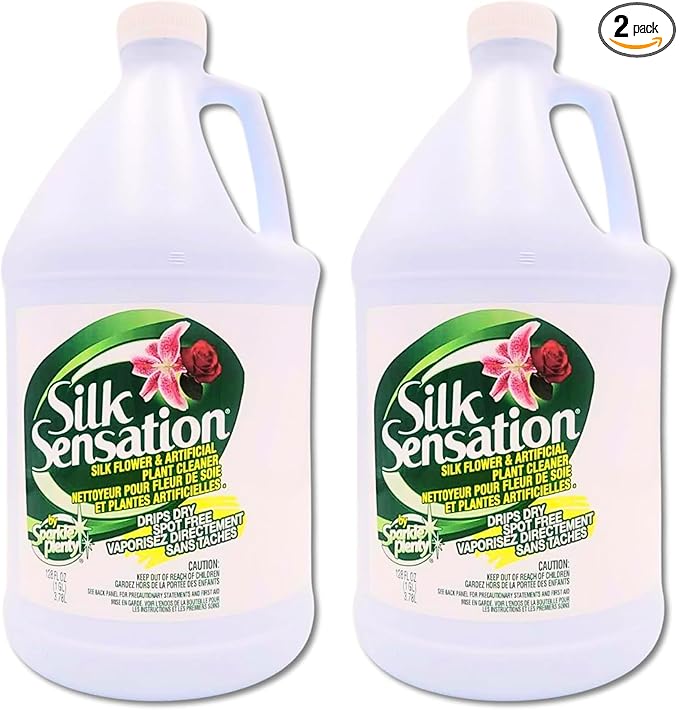 Sparkle Plenty Silk Sensation Artificial Flower &amp Leaf Cleaner &amp Shine Fake Flower Dusting Spray Silk Plant Cleaner Spray No Wipe Drip Dry Cleaning Supplies for Artificial Tree (1 Gallon 2