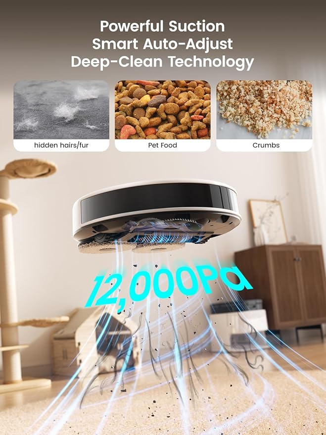 Lefant M3 Robot Vacuum Auto Mop Washing 12000Pa Suction Self-Emptying &amp Refilling 9mm Mop Lifting 200RPM Spinning Mops Smart Obstacle Avoidance White