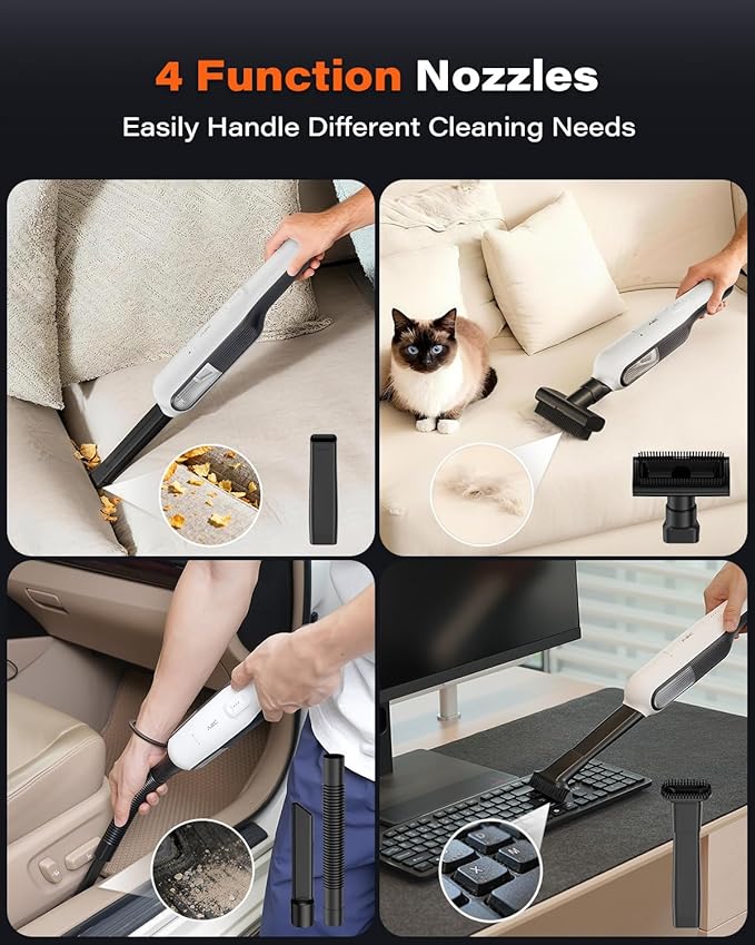 A2C Handheld Vacuum Cordless with 19000Pa Strong Suction Mini Car Vacuum Cleaner with HEPA Filter 2 Suction Modes Multi-Nozzles Portable Vacuum Cleaner for Home Car Office Keyboards