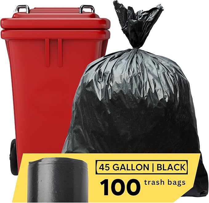 The Original Poop Bags® 45 Gallon Trash Bags 100 Count – Heavy Duty Leak-Resistant Plant-Based Garbage Bags for Pet Kitchen &amp Commercial Use – Black