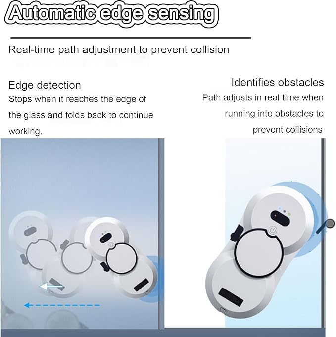 Window Cleaning Robot Automatic Water Spray Double Suction Cup Suction Ups Power Protection Wireless Remote Control Command Suitable for Indoor and Outdoor Window GlassWhite