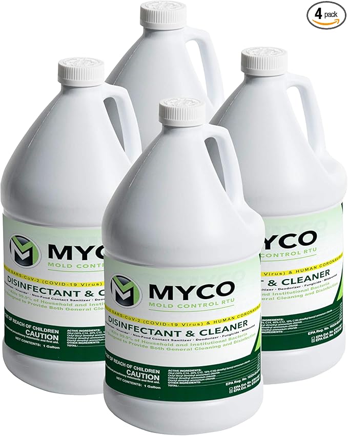 Myco Mold Control RTU – Ready-to-Use EPA-Registered Hospital Grade Disinfectant &amp Cleaner Quat Formula for Mold Remediation &amp Bacteria Control Commercial &amp Residential Use 4 Gallon