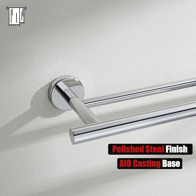 JQK Double Bath Towel Bar 30 Inch 304 Stainless Steel Thicken 0.8mm Towel Rack for Bathroom Towel Holder Polished Chrome Wall Mount Useable Length 27 Inch TB100L27-CH