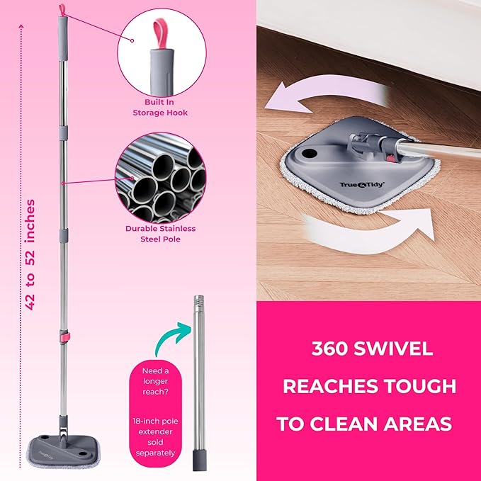 Heavy Duty Square Spin Mop for Floor Cleaning Separate Compartment for Clean and Dirty Water Use Any Cleaning Solution Self Cleaning Machine Washable Pads