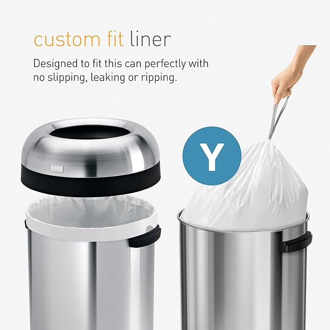 simplehuman Code Y 100 Count Genuine Custom Fit Liners Drawstring Trash Bags 115 Liter / 30 Gallon White