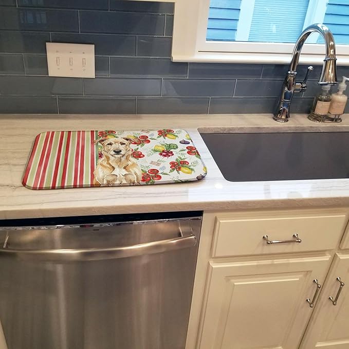 Caroline's Treasures Wheaten Irish Wolfhound Vegetables Dish Drying Mat Absorbent Dish Drying Mat Pad for Kitchen Counter Dish Drainer Mat for Countertop 14 x 21 Multicolor