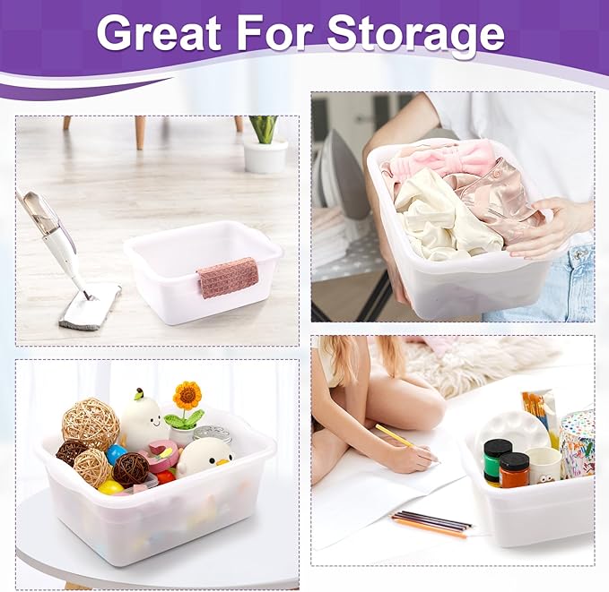 Honeydak 3 Pack Plastic Wash Basins 12 Quart Dish Pan Rectangular Wash Tub White Dishpan for Kitchen Bathroom Sink Face Washing Cleaning Foot Hospital Soaking Laundry Storage Cleaning Supplies