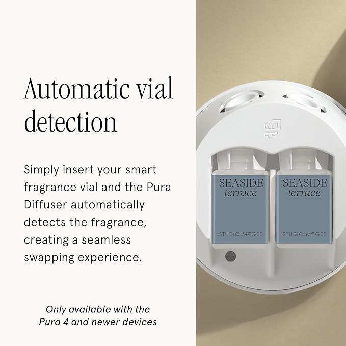 Pura x Studio McGee Home Scent Refill - Smart Air Diffuser - Up to 120-Hours of Luxury Fragrance per Refill - Home Essential - Clean &amp Safe Diffuser Fragrance - 2 Pack Seaside Terrace