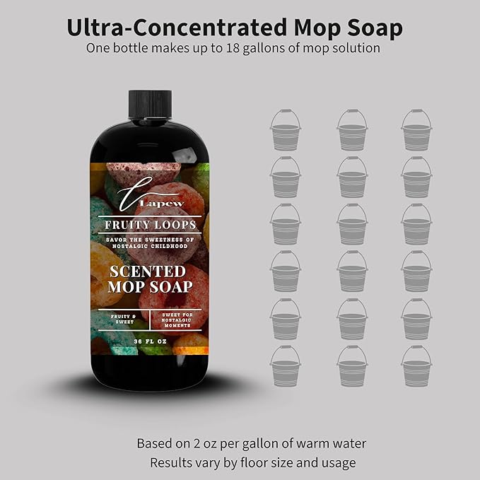 Lapew Fruity Loops Scented Mop Soap - Luxury Floor Cleaner Concentrate for Mopping Tile Laminate Vinyl &amp Hardwood | Streak-Free Low-Foam | 36 oz