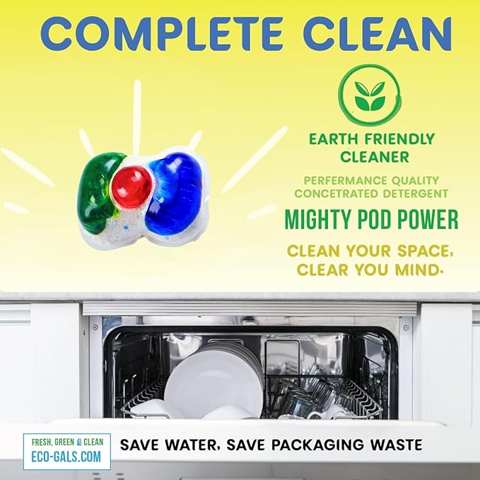 Eco-Spinz Disposal Cleaner and Deodorizer for Kitchen Drains and Sinks Plus Eco-Shines Dishwasher Detergent 3 in 1 Power of Liquid Powder and Gel for Brighter Cleaner Dishes
