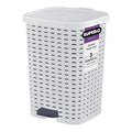 Superio Small Outdoor Trash Can with Lid for Dog Poop 3 Gallon/12 L Mini Plastic Garbage Can with Foot Pedal for Bathroom Bedroom Office Patio Wicker Smoke